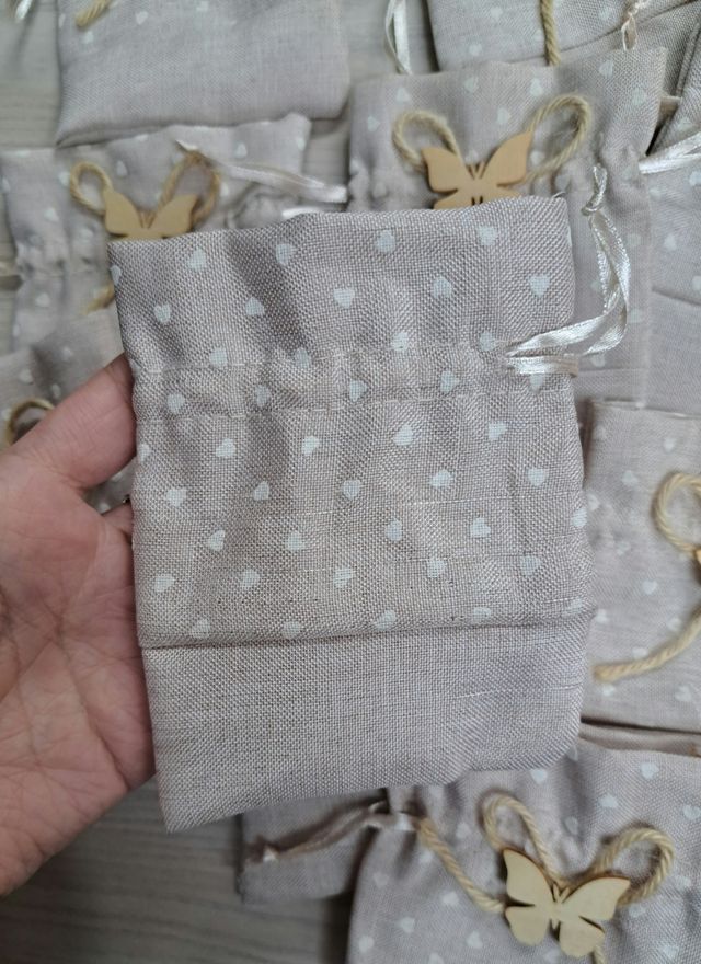 10 sacchetti in tessuto con farfallina