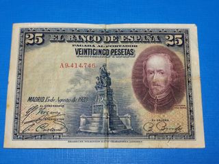 Billete SERIE A de 25 Pts 1.925 Calderón de la Ba
