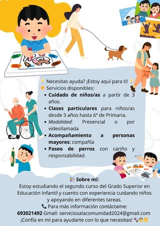 Clases,cuidado de niños, acompañamiento