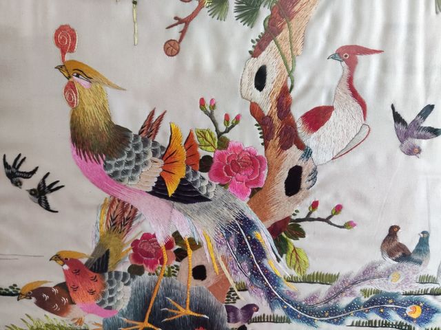 Cuadro chino bordado a mano con hilos de seda