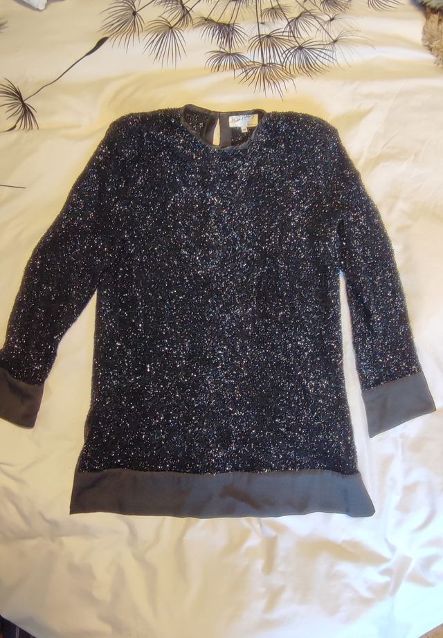 Suéter blusa jersey fiesta negro brillo y satén