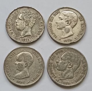 Lote 4 monedas 5 pesetas Falsas de Epoca