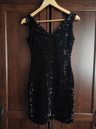 Vestido ceñido de lentejuelas M negro