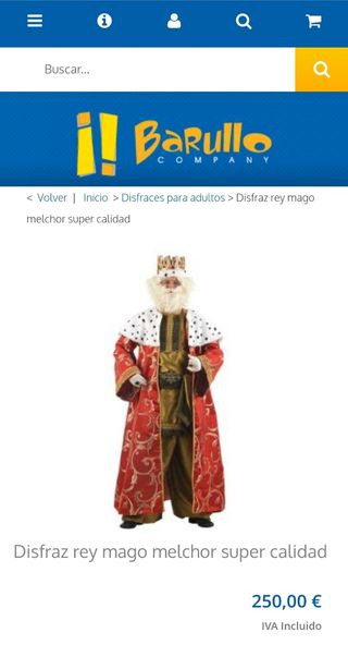 Disfraz rey mago melchor super calidad