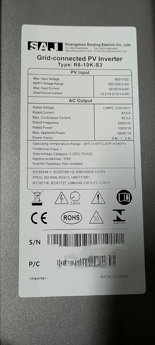 Inversor SAj 10kw monofasico NUEVOS
