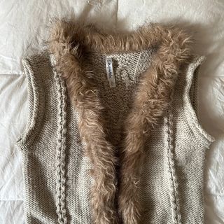 y2k cable knit fur vest