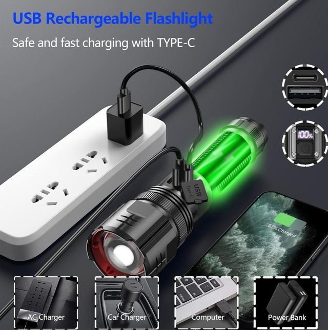 Linterna LED telescopica 600m 5modos carga USB