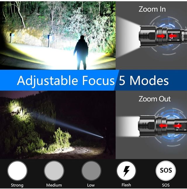 Linterna LED telescopica 600m 5modos carga USB