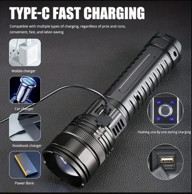 Linterna LED telescopica 600m 5modos carga USB