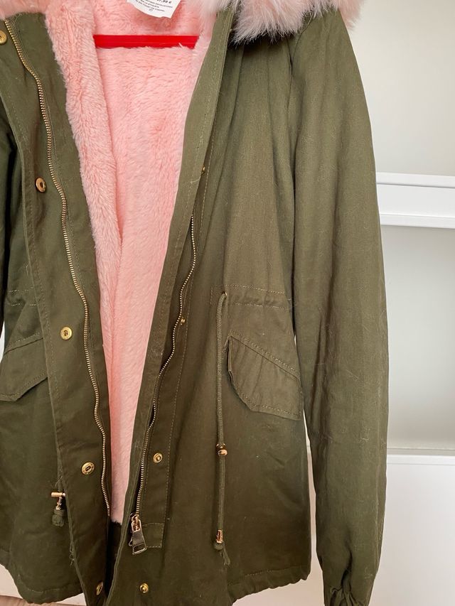 Abrigo anorak verde/rosa forro pelo t-M