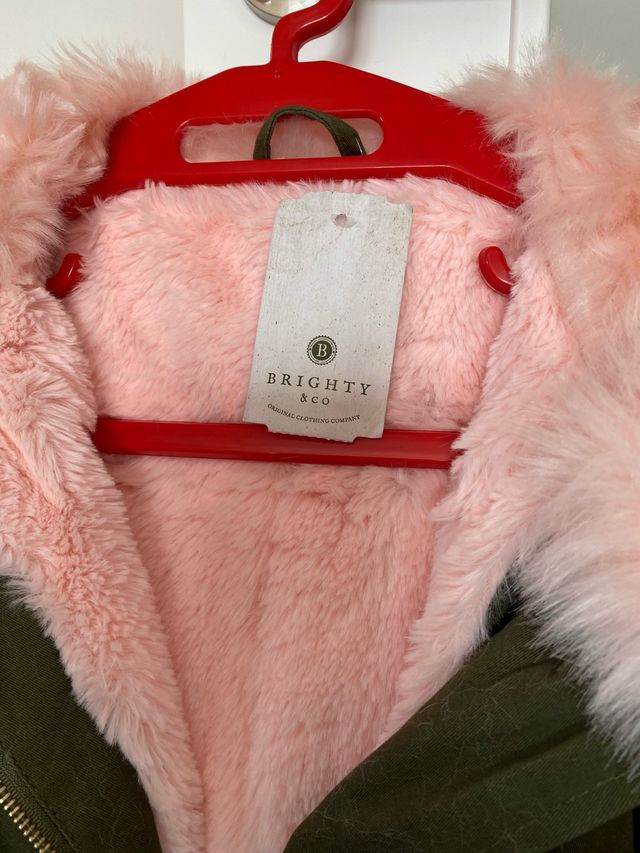 Abrigo anorak verde/rosa forro pelo t-M