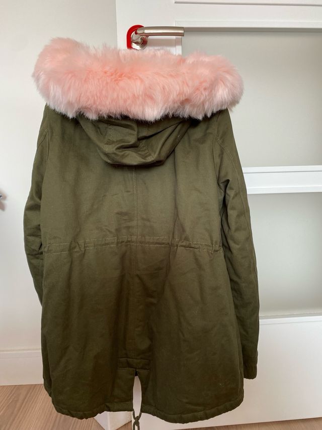 Abrigo anorak verde/rosa forro pelo t-M