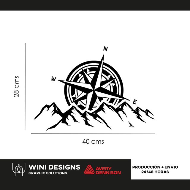 Pegatina furgoneta camper brujula y montañas