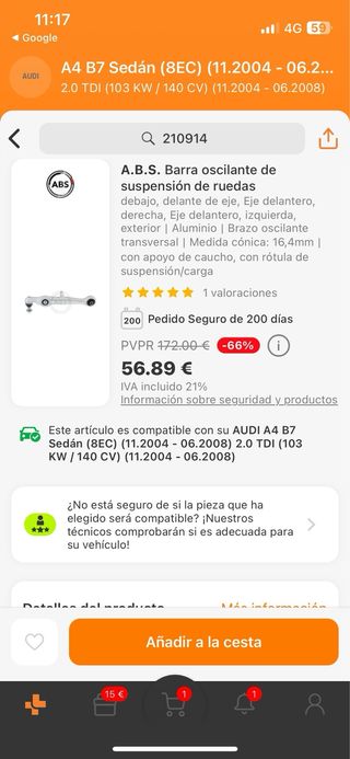 Brazos suspension audi a4 b7