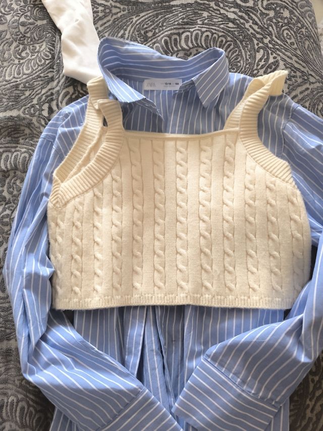 Camisa rayas niña zara con chaleco