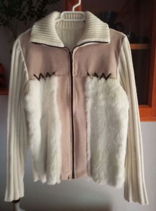 Chaqueta de lana, napa y pelitos