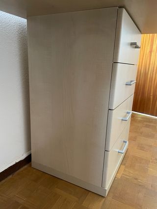 Mesa escritorio de madera en L con cajonera