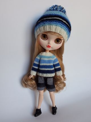 Gorro tonos azules con jersey de franjas - Blythe