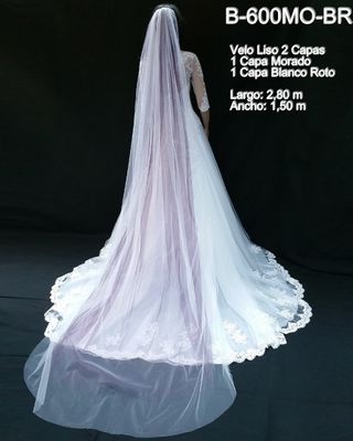Velo Novia Largo Morado y Blanco Roto 