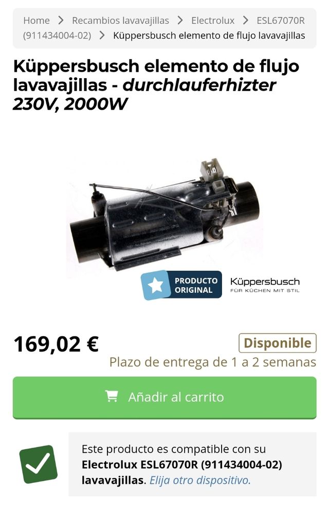 Elemento di flusso per lavastoviglie Electrolux AEG