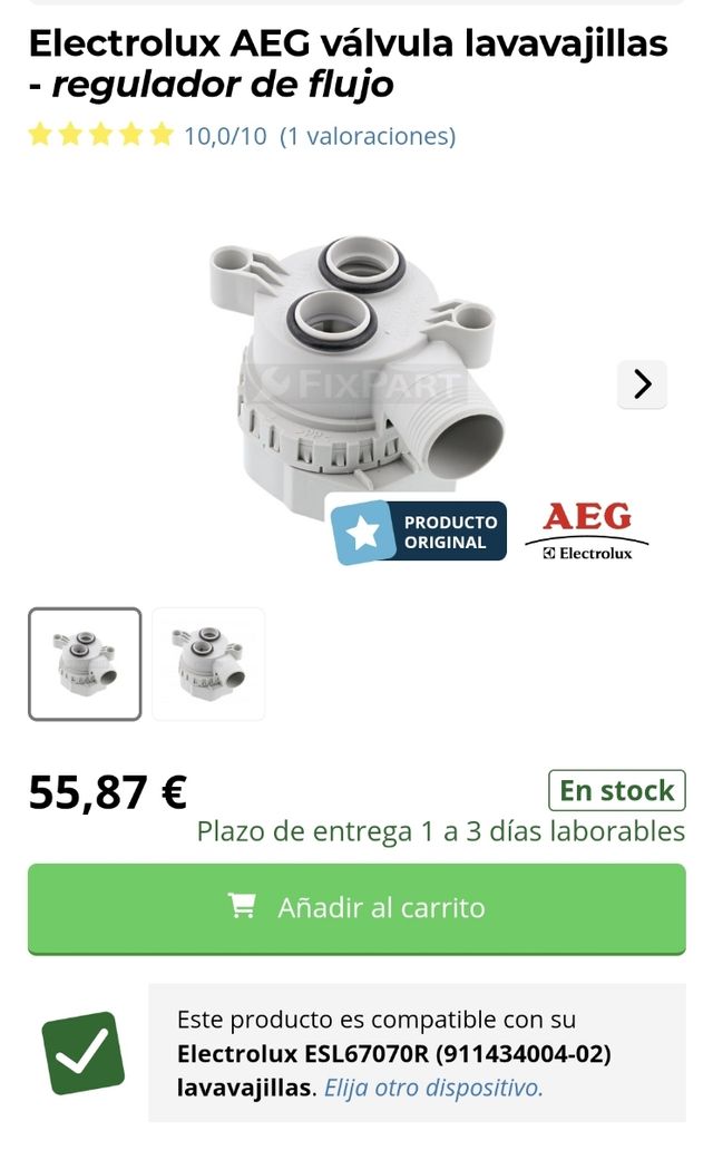 Valvola regolatrice di flusso per lavastoviglie AEG