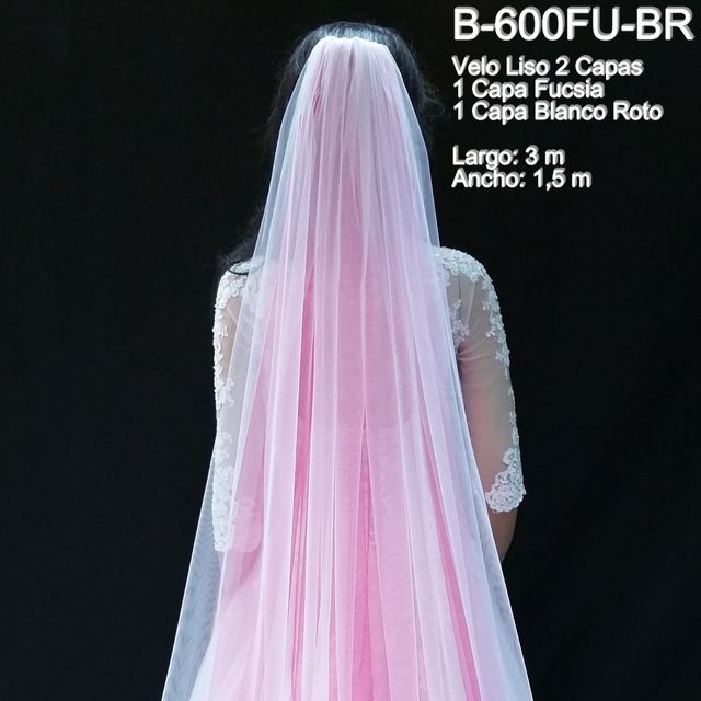 Velo Novia Largo Fucsia y Blanco Roto