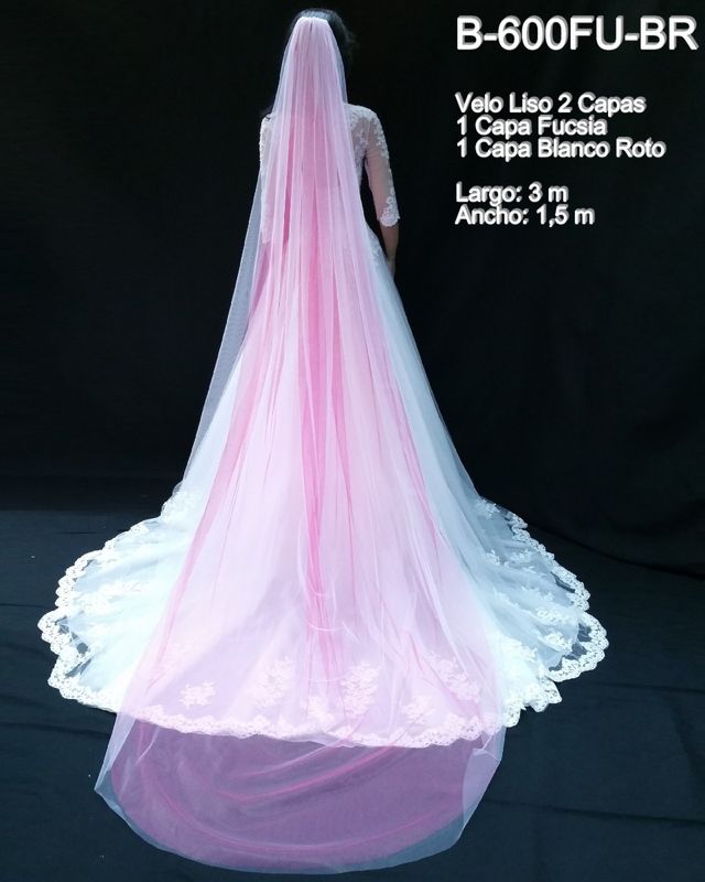 Velo Novia Largo Fucsia y Blanco Roto