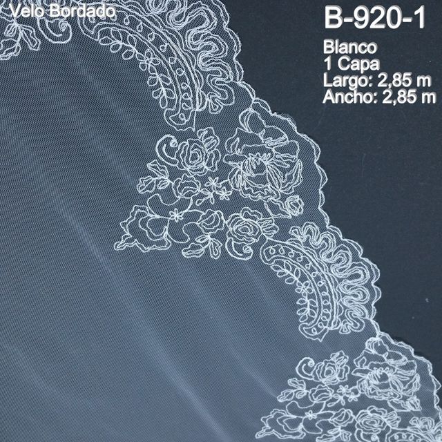 Velo Novia Blanco Natural Bordado Largo