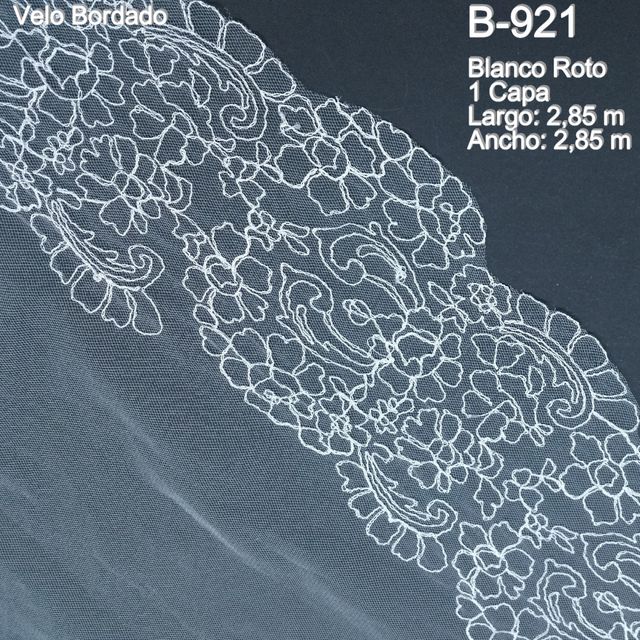 Velo Novia Largo Bordado Blanco Natural