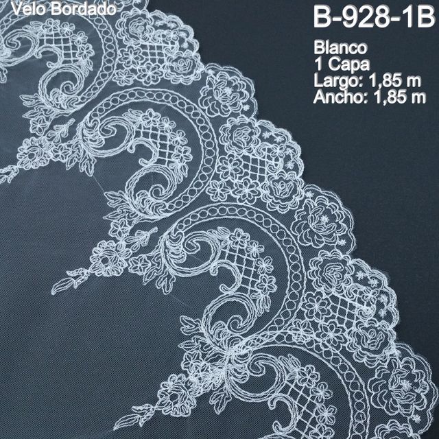 Velo Novia Bordado Blanco Roto 1,85 m.