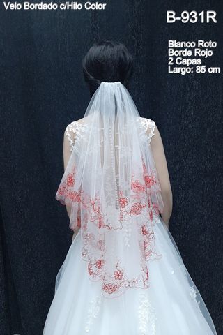 Velo Novia Corto Bordado en Roji