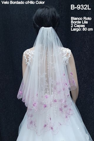 Velo Novia Corto Bordado en Hilo Lila