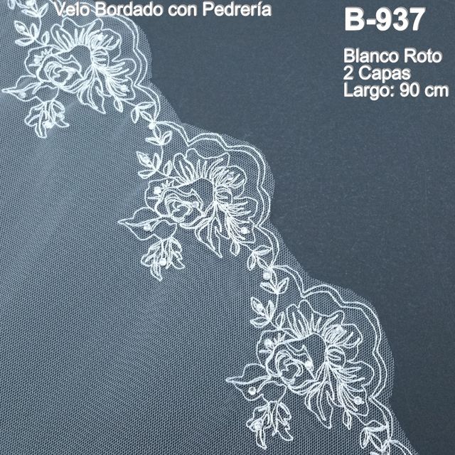 Velo Novia Corto Bordado Blanco Pedreria