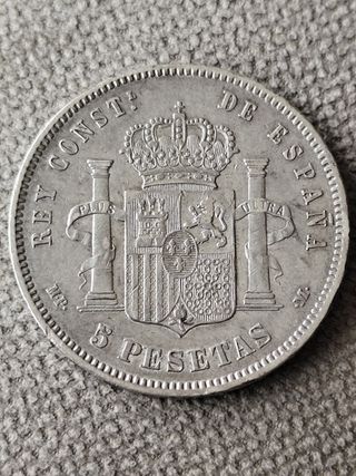 Moneda 5 Pesetas Alfonso XIII 1889 *89 plata