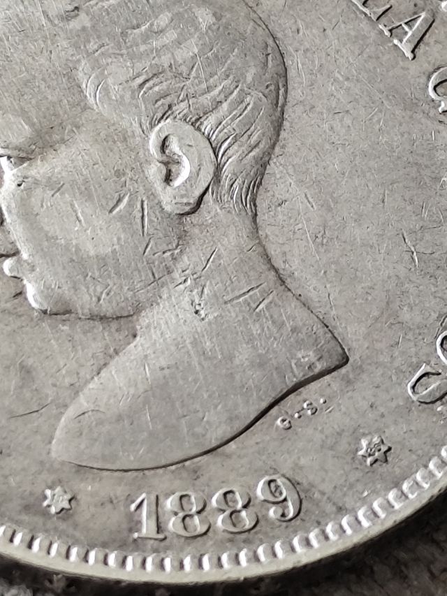 Moneda 5 Pesetas Alfonso XIII 1889 *89 plata