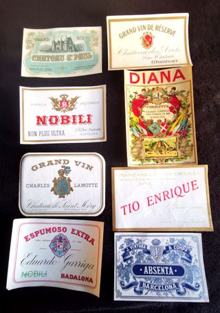 ETIQUETAS ANTIGUAS DE VERMOUTH, VINO, MANZANILLA .