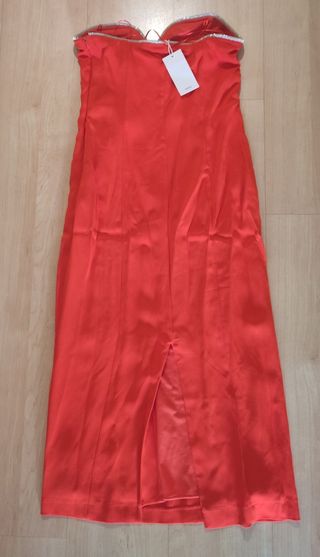 Vestido de fiesta palabra de honor rojo.Fin de Año