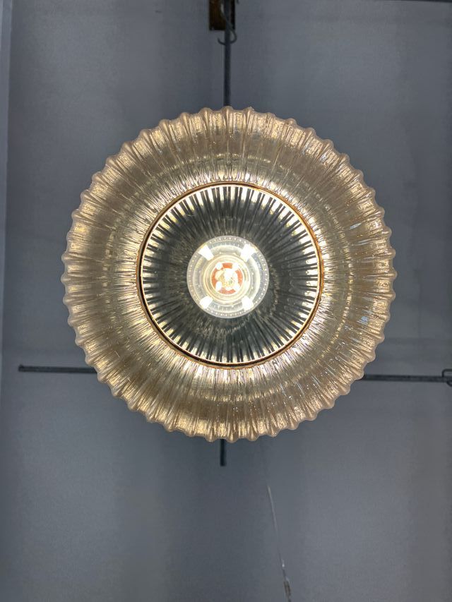 Lampadario ottone vetro ambra d.20