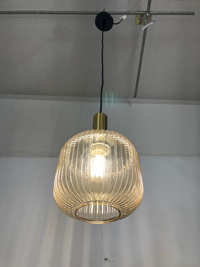 Lampadario ottone vetro ambra d.20