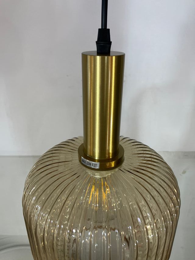 Lampadario ottone vetro ambra d.20