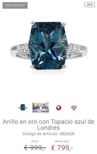 ANILLO GRANDE TOPACIO LONDON BLUE T. 20 