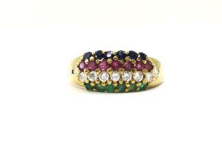 sortija oro 18k con piedra con circonita,esmeralda,rubi