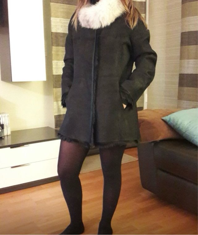 Abrigo reversible negro pelo  cordero