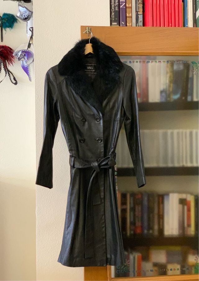 Abrigo largo mujer piel cuero MANGO negro S 