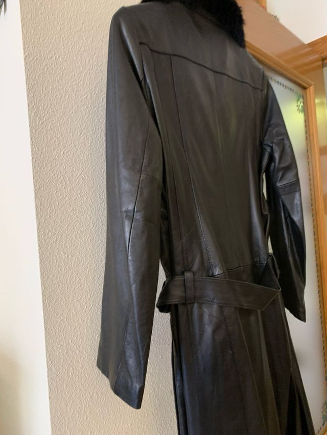 Abrigo largo mujer piel cuero MANGO negro S 