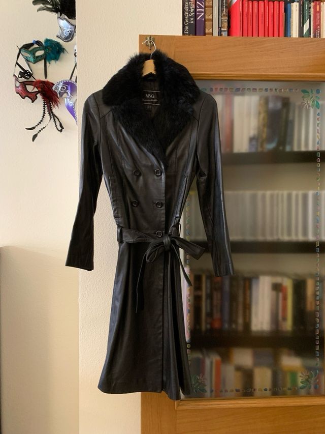 Abrigo largo mujer piel cuero MANGO negro S 