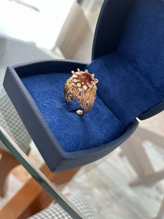 Anillo Bola Oro Amarillo Cuarzo y Diamante