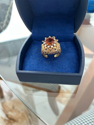 Anillo Bola Oro Amarillo Cuarzo y Diamante