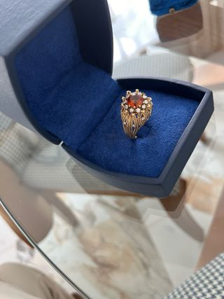 Anillo Bola Oro Amarillo Cuarzo y Diamante
