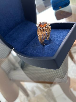 Anillo Bola Oro Amarillo Cuarzo y Diamante